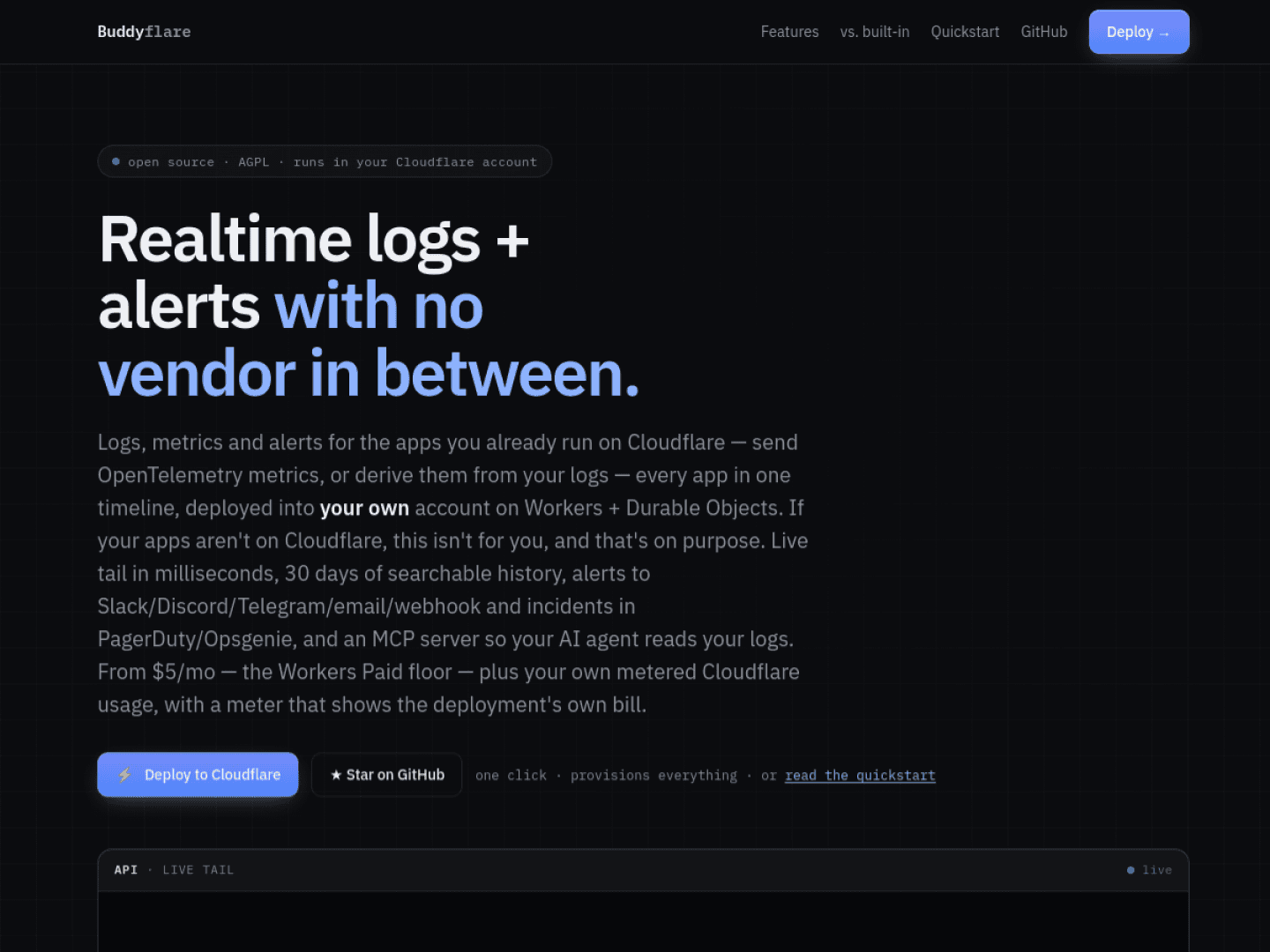 Buddyflare — Cloudflare-native logs and alerts
